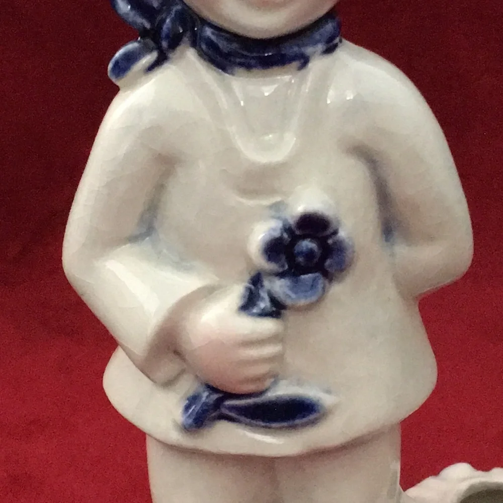 Goebel Ceramic Child Holding Flower in Right Hand Candleholder